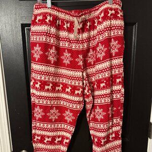 Mens Old Navy Light Weight Flannel Pajama Pants Red White Snowflakes Large